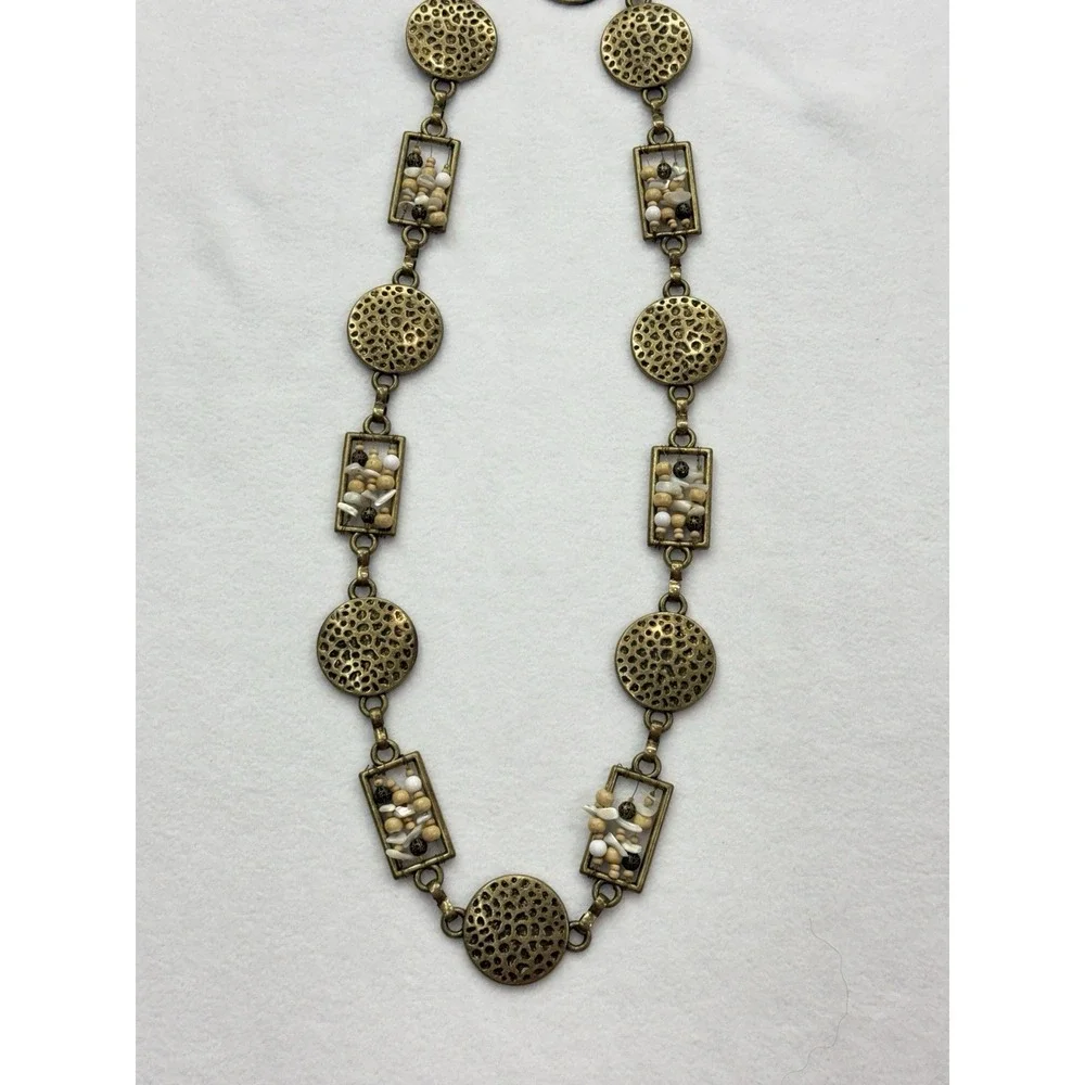 Vintage Gold Tone Geometric Chain Belt Hammered Disc Beaded Boho Adjustable